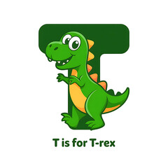 Fototapeta premium Cartoon letter t with a cute t rex dinosaur character isolated on transparent background