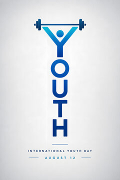 Happy International Youth Day 2026 Modern Abstract Typography Poster with Vibrant Blue Gradient Vector Design