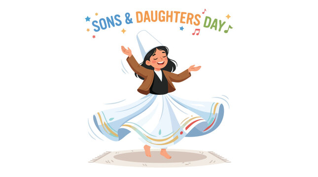 Young girl performing traditional Whirling Dervish dance in cultural dress