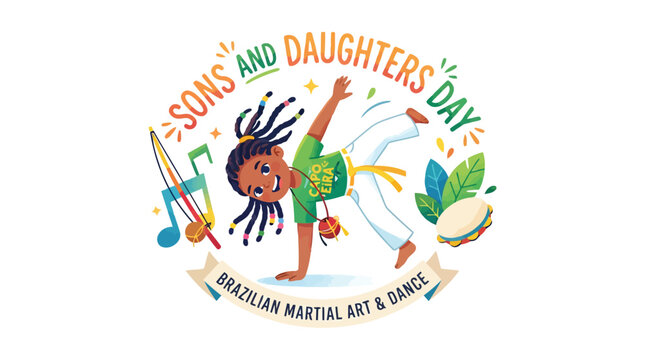 Young girl performing capoeira martial art dance for sons and daughters day celebration vector illustration design