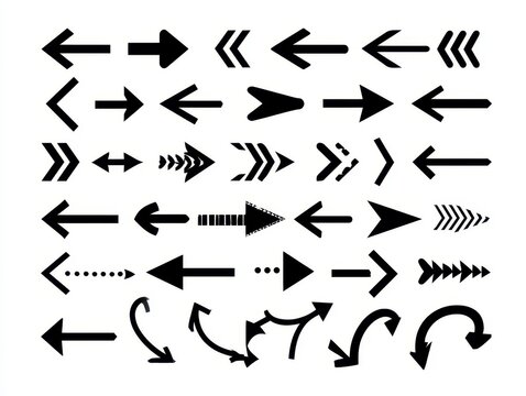 Set of various handdrawn black arrows isolated on white background