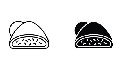 Fototapeta premium Fresh burrito food icon set in line art and solid black silhouette style for restaurant menus and food delivery mobile applications or culinary website design and branding assets