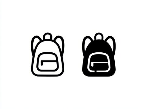 Set of backpack icons, outline and solid style, vector illustration
