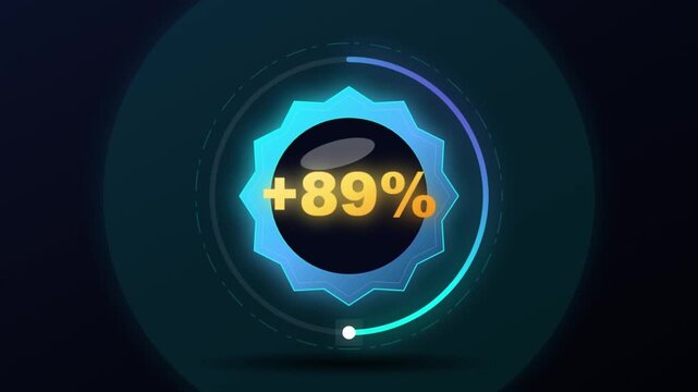 Digital interface display with glowing eighty nine percent indicator for business success and performance growth analysis