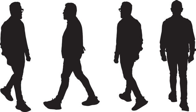 vector,  silhouette of  various poses of  a group of same man walking