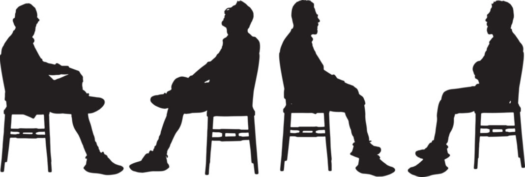 vector,   silhouette of side view of a group of same man sitting on chair