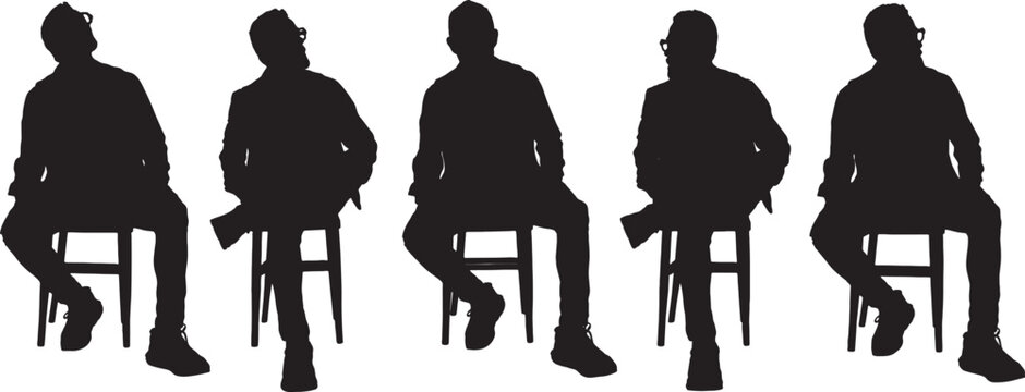 vector,  silhouette of Front view of a group of same man sittin on chair