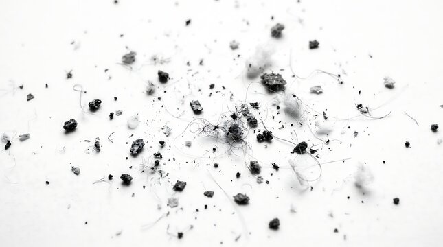 Dust and lint particles on a white surface monochrome texture