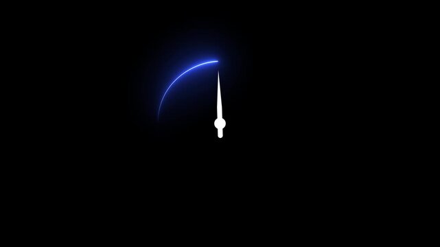 Glowing Speedometer Gauge Animation on Black Background, Performance Meter Dashboard Motion Graphics 4K