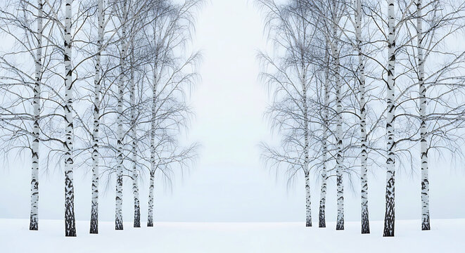 Birch trees in a snowy landscape winter forest