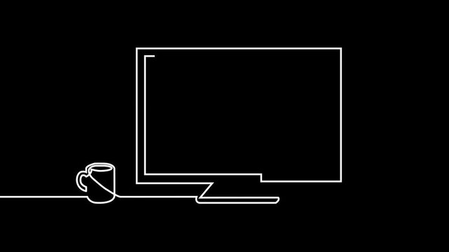 Continuous One Line Drawing Computer Desk Workspace Animation Set Bundle