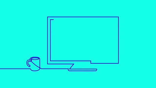 Continuous One Line Drawing Computer Desk Workspace Animation Set Bundle