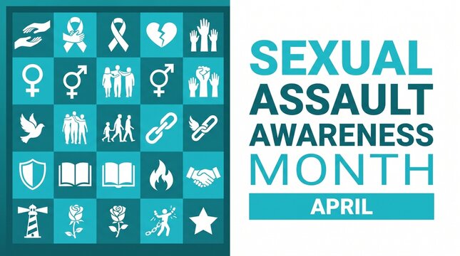 Sexual assault awareness month april icons set
