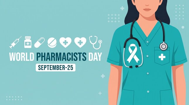 Pharmacist celebrating world pharmacists day illustration