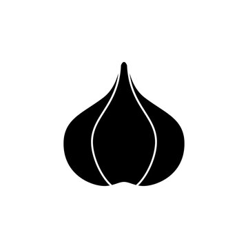 This is a minimalist vector illustration of a Garlic icon, featuring a simple, clean, and solid glyph style. The icon can be used as a symbol, sign, or logo.