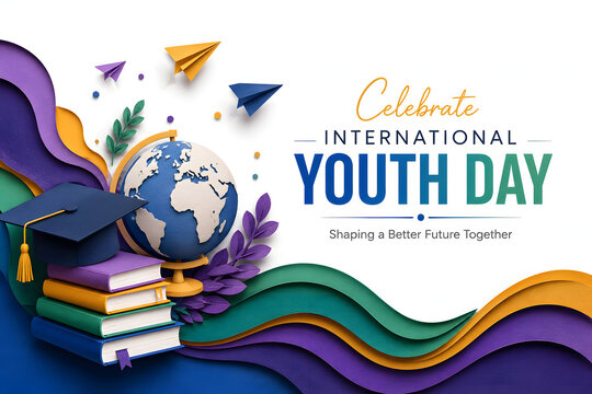 Happy International Youth Day 2026 Modern Abstract Typography Poster