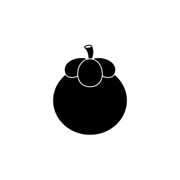 This is a minimalist vector illustration of a Mangosteen icon, featuring a simple, clean, and solid glyph style. The icon can be used as a symbol, sign, or logo.