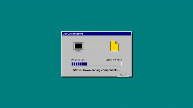 Computer interface window displays a progress bar indicating that the system is currently downloading various software components onto the local hard drive storage.