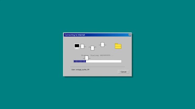 Connection window shows a network transfer status between a computer icon and a folder icon on a teal screen.