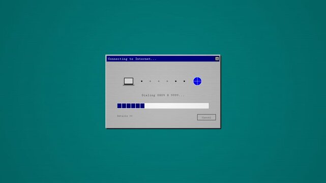 Progress bar window displays a software installation process on a solid dark teal computer desktop background.