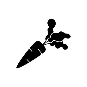 This is a minimalist vector illustration of a Carrot icon, featuring a simple, clean, and solid glyph style. The icon can be used as a symbol, sign, or logo.