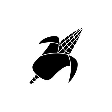 This is a minimalist vector illustration of a Corn icon, featuring a simple, clean, and solid glyph style. The icon can be used as a symbol, sign, or logo.