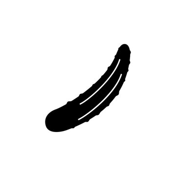 This is a minimalist vector illustration of a Cucumber icon, featuring a simple, clean, and solid glyph style. The icon can be used as a symbol, sign, or logo.