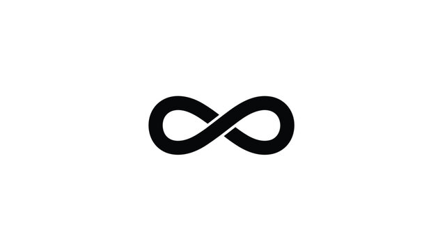 Single bold black infinity symbol representing eternity, mathematics, and limitless possibilities on a white background.