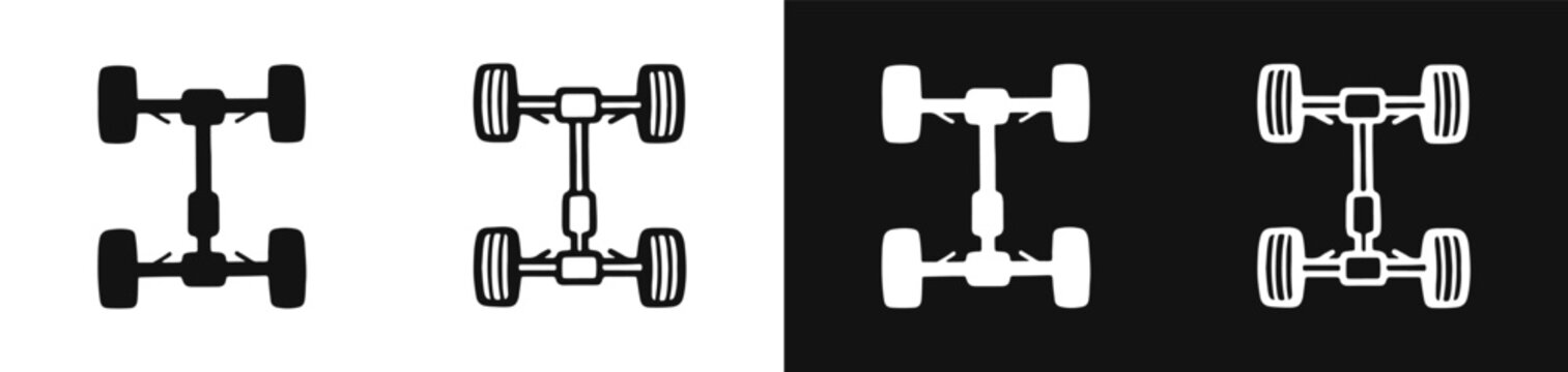 Car chassis icon set, automotive vehicle frame, suspension system