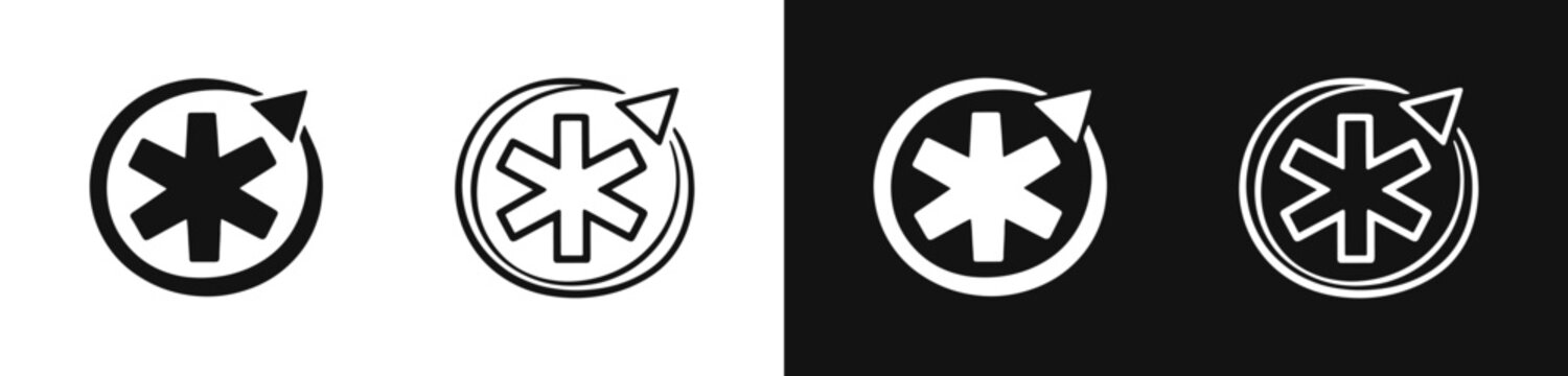 Medical asterisk logo icon with arrow, healthcare and navigation symbol