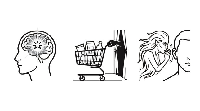 Subliminal Brand Influence and Consumer Psychology Black Line Icons