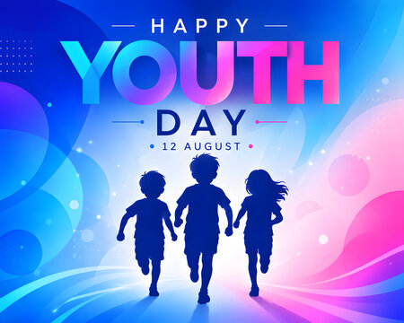 Happy International Youth Day 2026 Modern Abstract Typography Poster with Vibrant Blue Gradient Vector Design