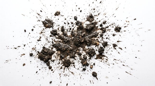 Mud and soil splatters texture against a white background dirt