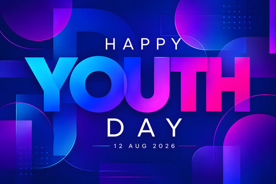 Happy International Youth Day 2026 Modern Abstract Typography Poster with Vibrant Blue Gradient Vector Design