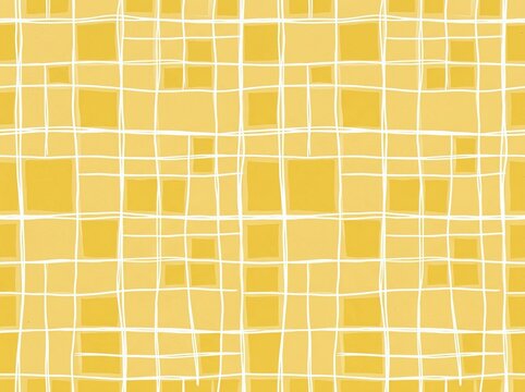 Abstract yellow geometric background with irregular white rectangular grid pattern, modern seamless mosaic texture for wallpaper, wrapping paper, textile and graphic design