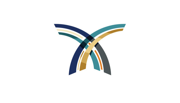 Elegant corporate logo symbol with overlapping curved bands in blue and gold shades, forming a modern abstract structure.