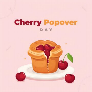 Creative Cherry Popover Day Poster Cherry Pie Dessert Cartoon Illustration Sweet Food Holiday Social Media Marketing Banner Template Background Design