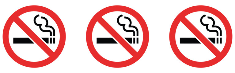 No smoking sign icons featuring cigarette prohibition symbols, health safety warnings, and restricted smoking area notices, vector, designs ©      