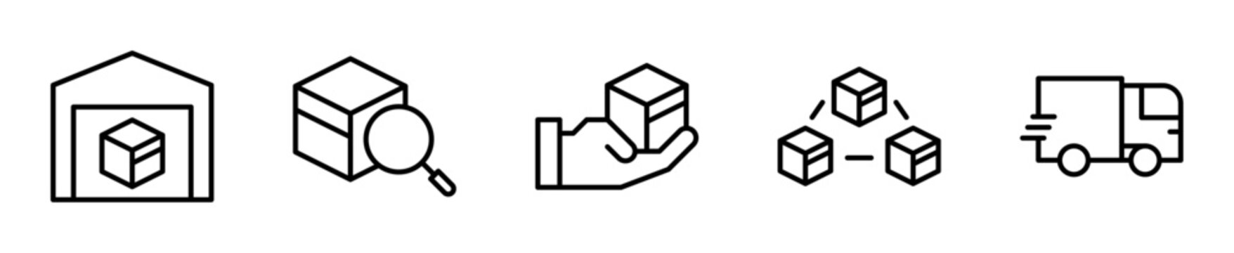 Set de iconos log&iacute;stica y env&iacute;os transporte cadena suministro 5 piezas outline vector