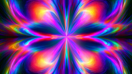 Obraz premium Psychedelic neon holographic foil art with iridescent glow and surreal futuristic texture