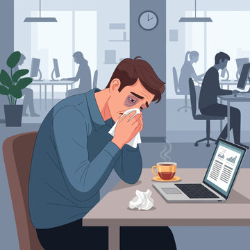 Exhausted Businessman Crying At His Desk With A Coffee Break