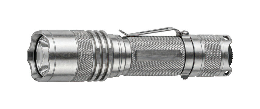 Professional flashlight png silver torch cutout tactical flashlight png metallic torch cutout portable flashlight png industrial torch isolated transparent background image