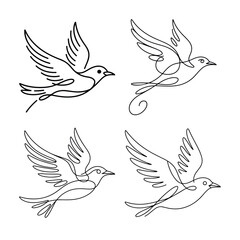 Fototapeta premium Collection of minimalist flying bird icons in a simple continuous line art style for modern design projects