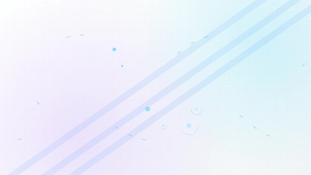 Abstract digital grid with moving blue dots and diagonal lines on pastel background