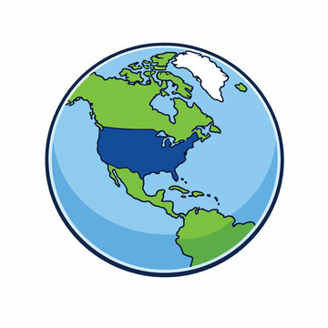 North America highlighted on a blue globe with green continents