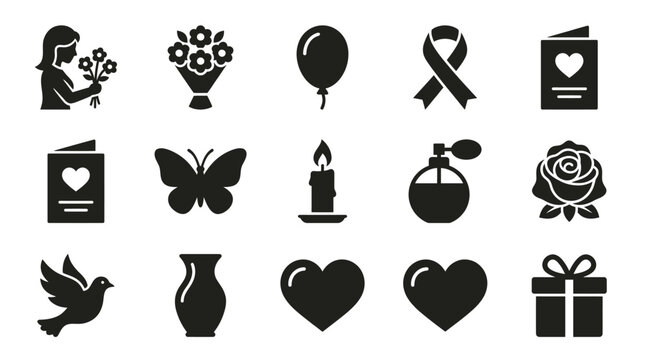 Set of vector icons for sympathy, condolences, love, and celebration