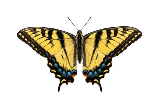 Vibrant swallowtail butterfly png Colorful butterfly cutout Yellow striped butterfly png Detailed swallowtail butterfly cutout Insect isolated transparent background image