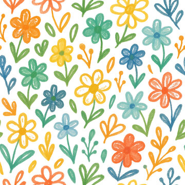 Hand-Drawn Seamless Floral Background with Botanical Flowers, Roses, Lotus, Hearts, Leaves and Blossoms | Elegant Spring Summer Nature Wallpaper Pattern | Soft Pastel Vector Line Art for Fabric, Texti