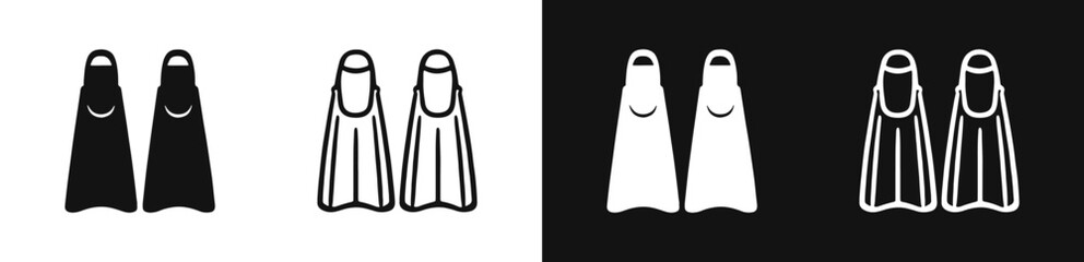 Set of swimming flippers icons, diving fins symbols in flat and outline style © drawing lines