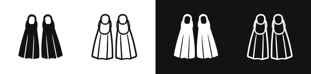 Set of swimming flippers icons, diving fins symbols in flat and outline style © drawing lines